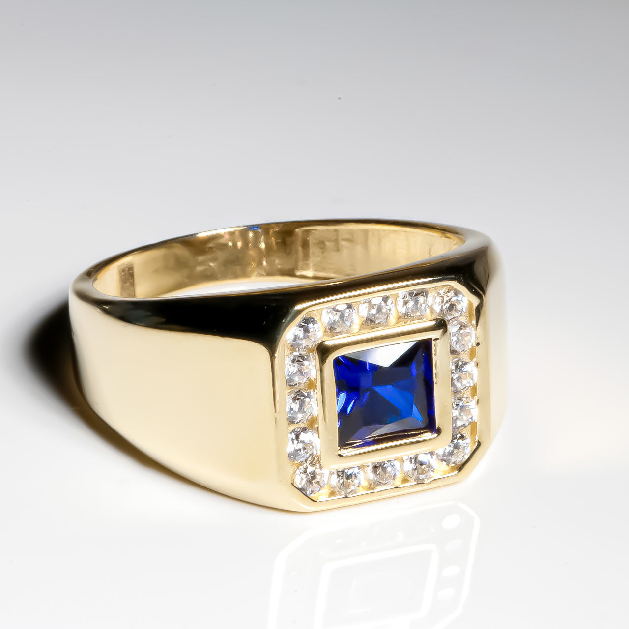 Blue Sapphire cz Ring, 14k Solid Gold