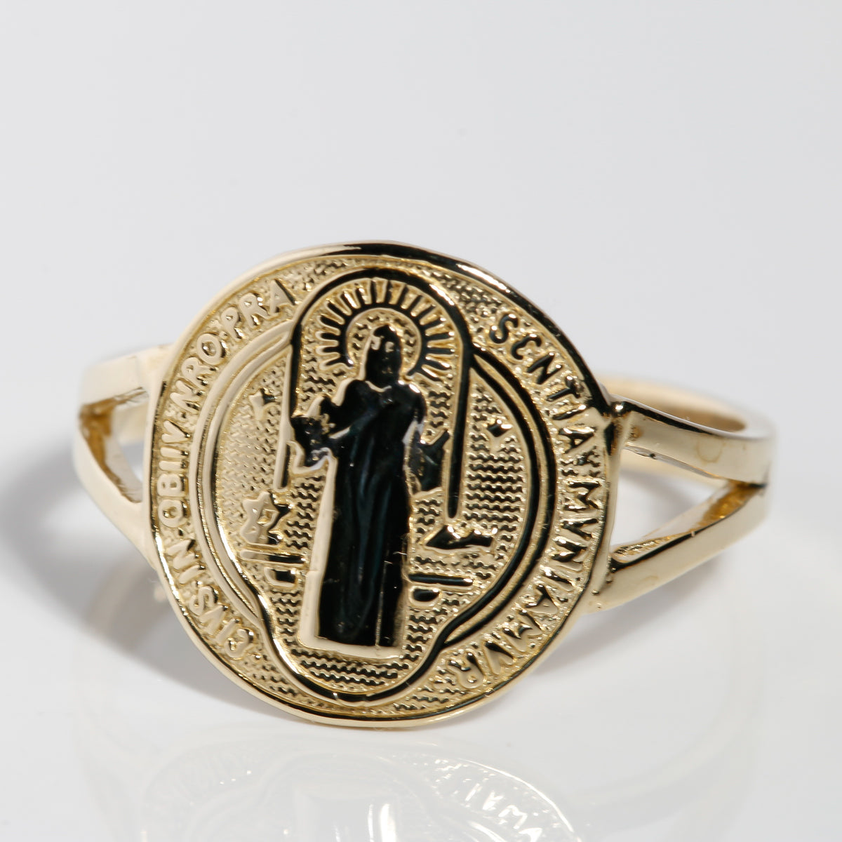 14K solid yellow gold San Benito ring with white gold center, 10mm