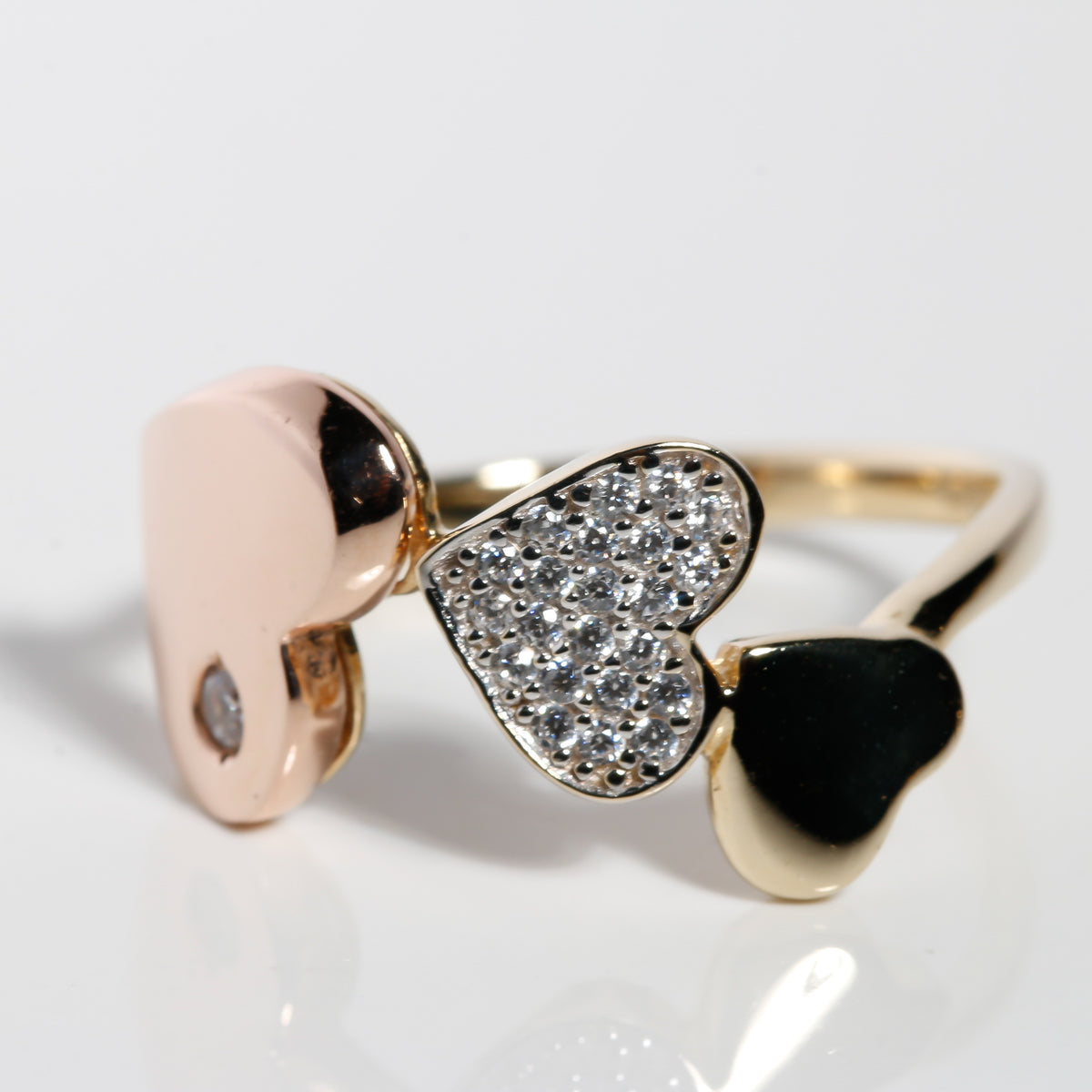 14K Solid Gold Two-Tone Heart Ring with Cubic Zirconia