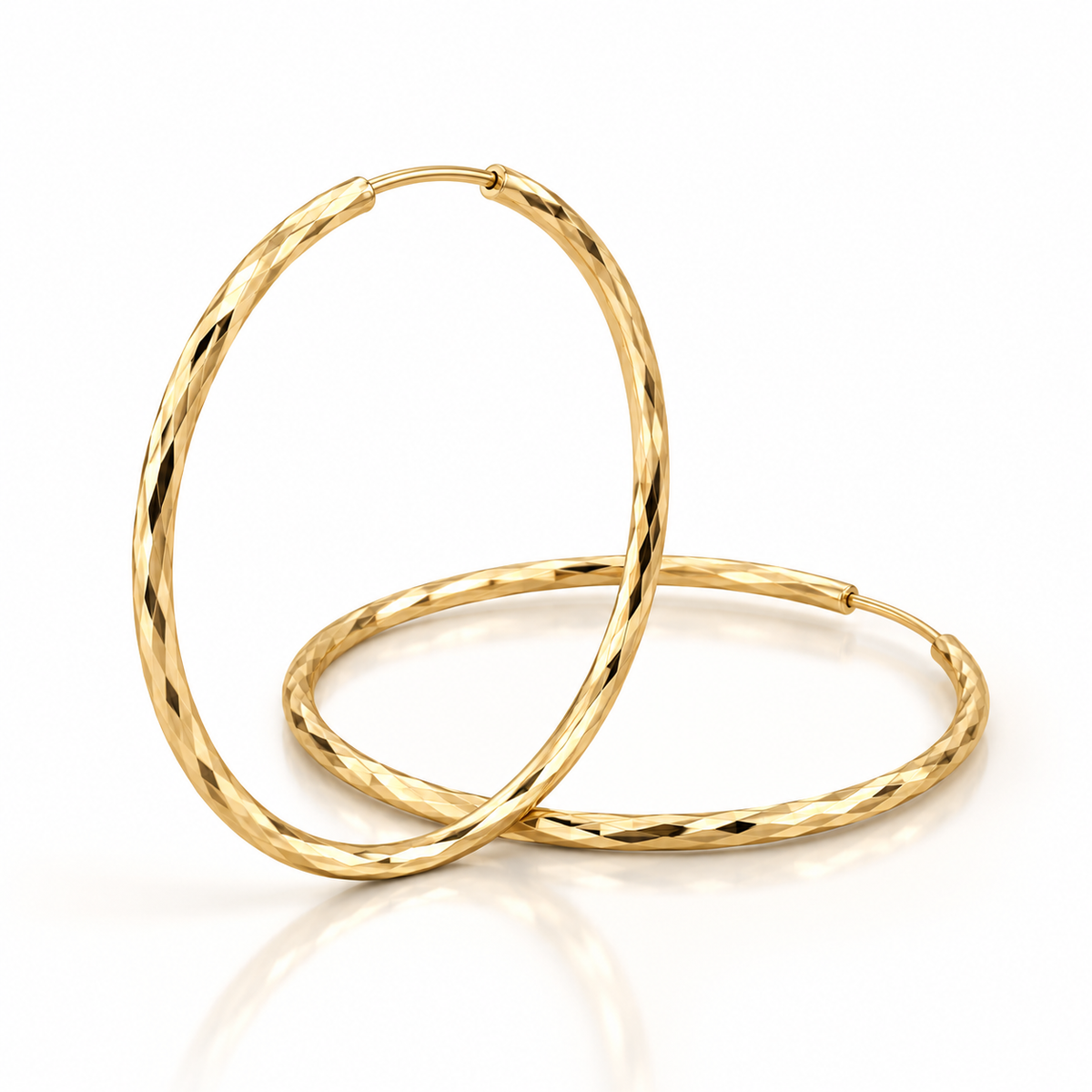 14K Solid Yellow Gold Diamond-Cut Hoop Earrings – 41mm