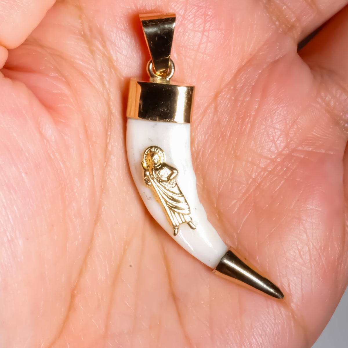 Colmillo de Coyote San Judas Pendant, Encased in 14K Solid Yellow Gold