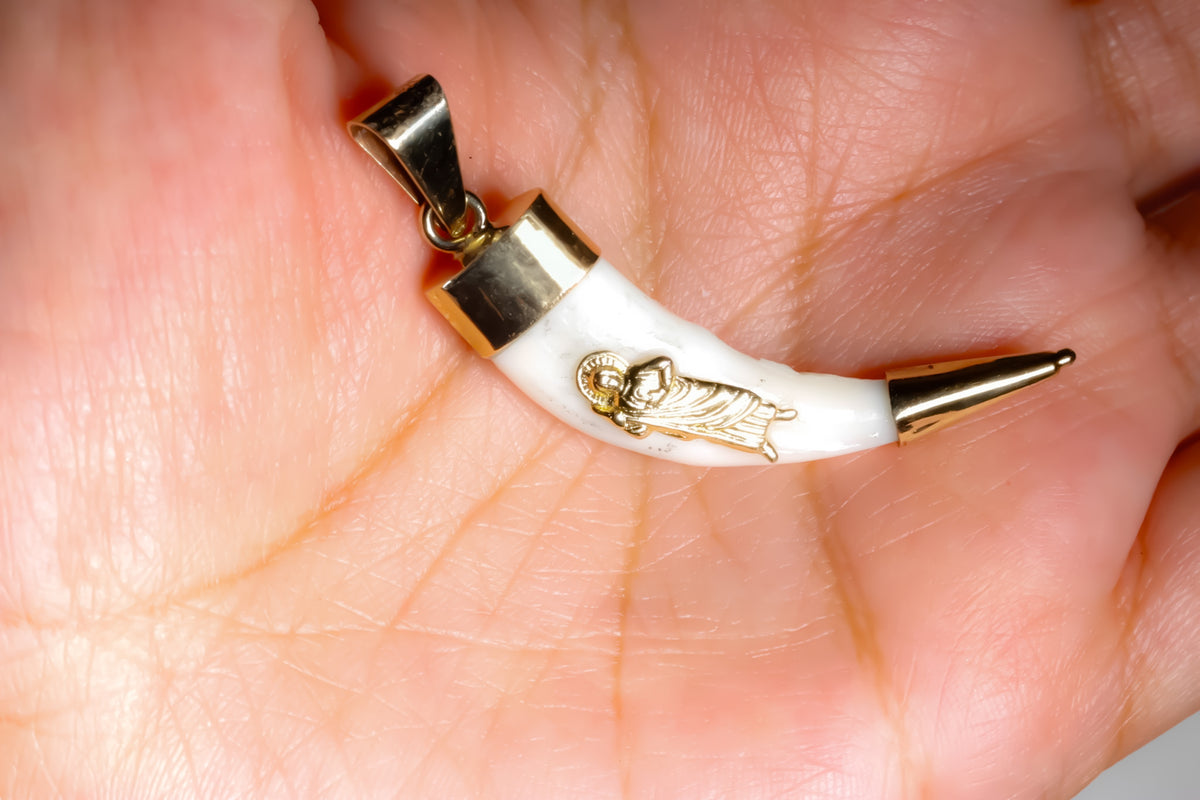 Colmillo de Coyote San Judas Pendant, Encased in 14K Solid Yellow Gold