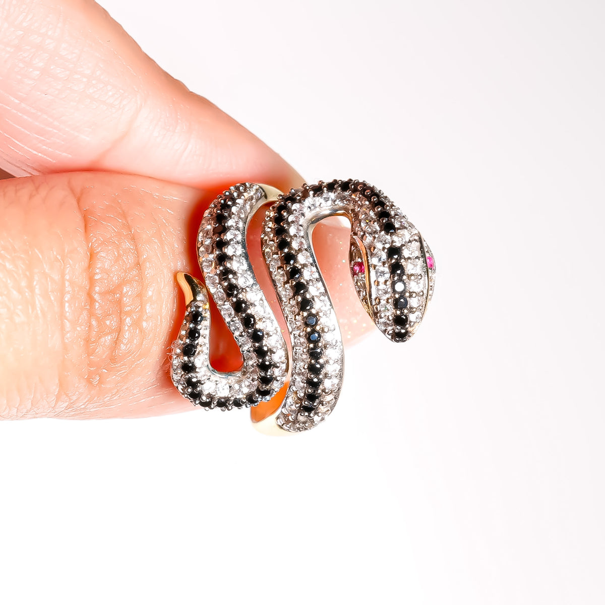 Elegant Snake Ring cz, 14K Solid Yellow Gold