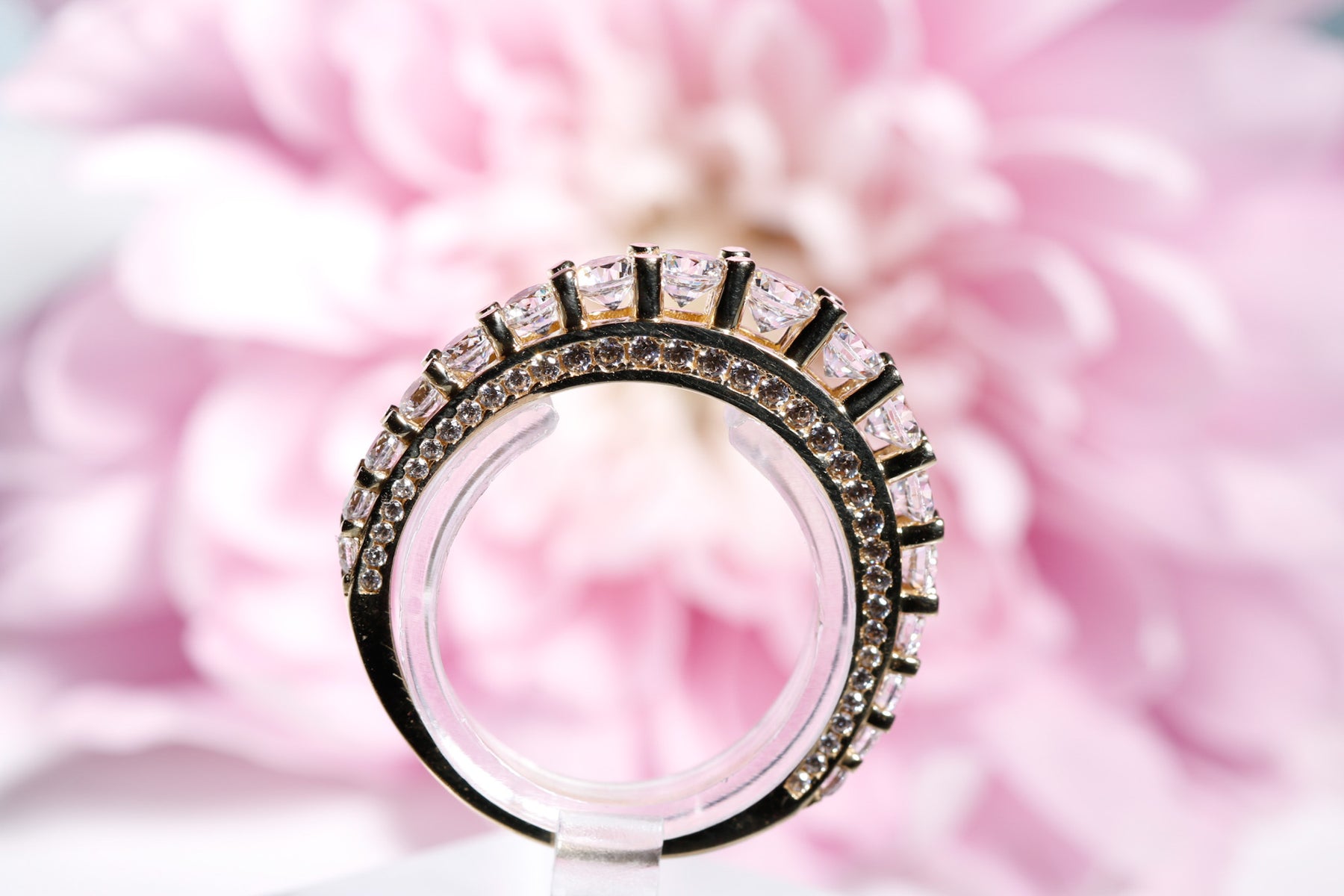 Elegant Band Ring cz, 14K Solid Yellow Gold