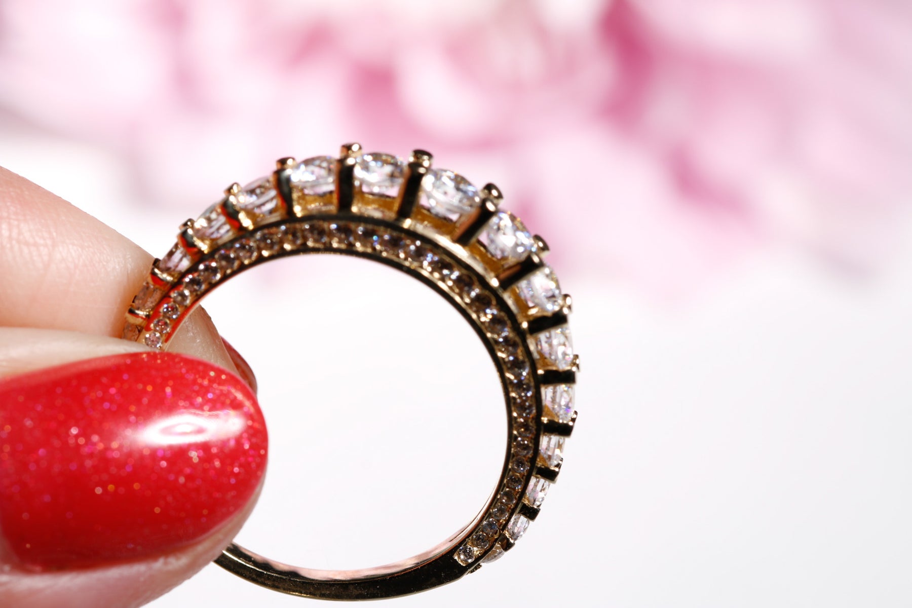 Elegant Band Ring cz, 14K Solid Yellow Gold