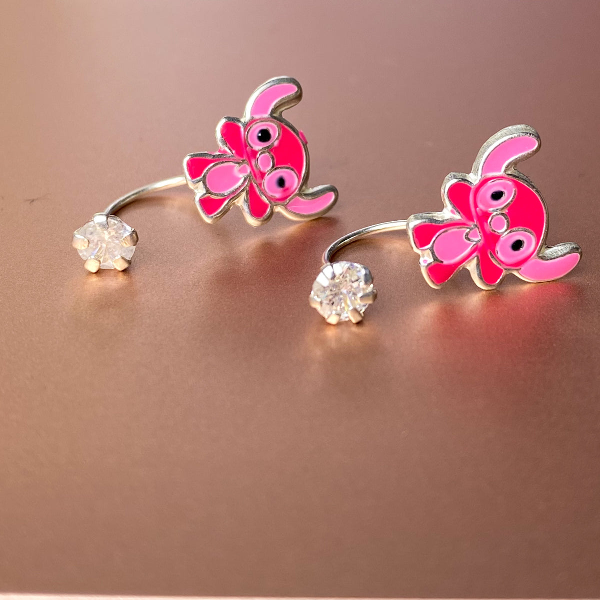 Stitch Pink Earrings cz, 925 Sterling Silver