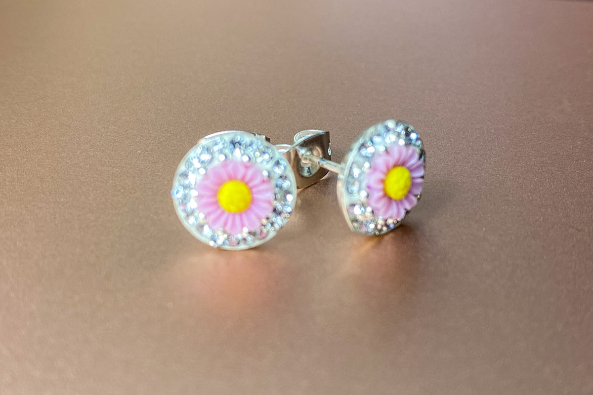 Flower CZ stud earrings, 925 Sterling Silver