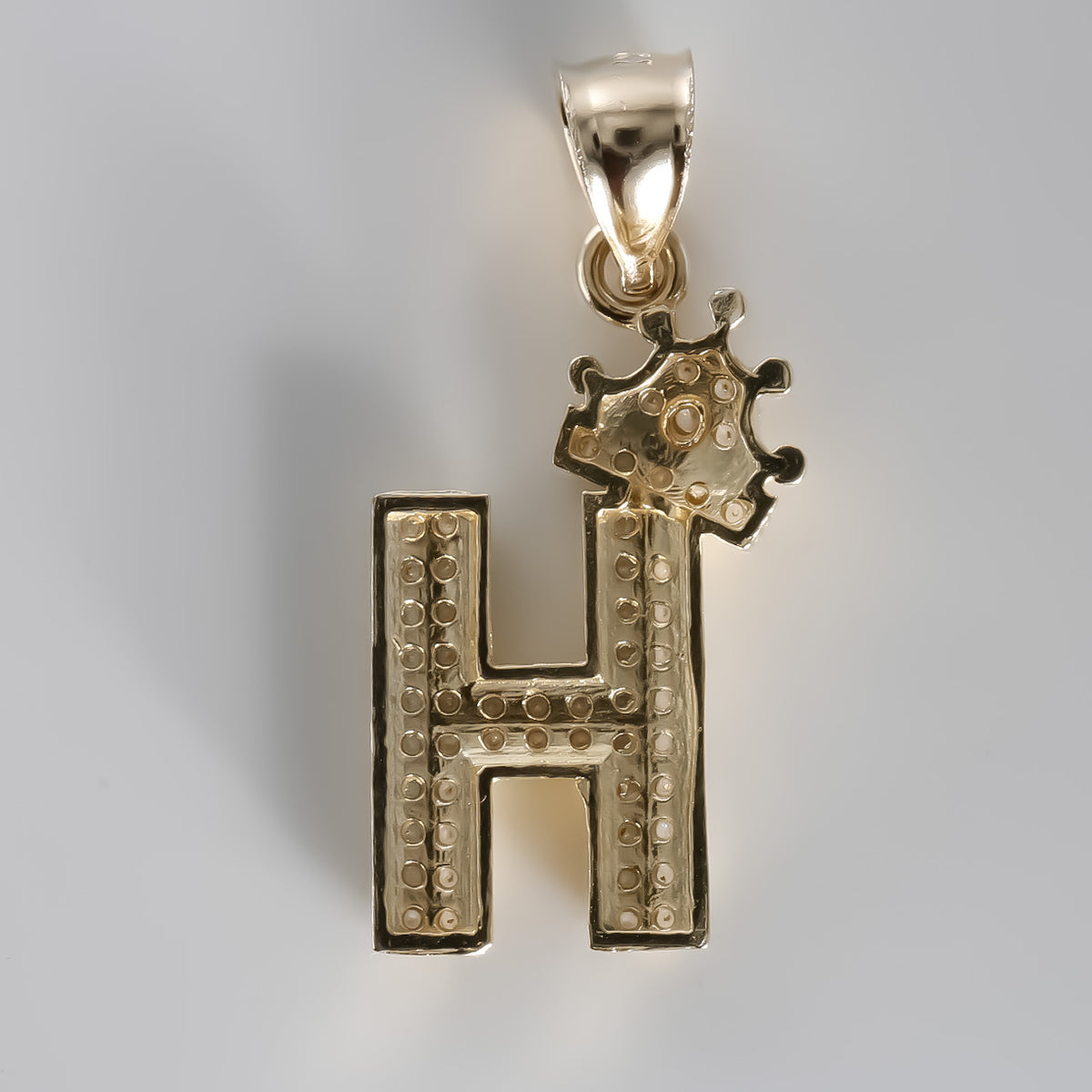 Letter H with Crown Pendant cz, 14K Solid Yellow Gold