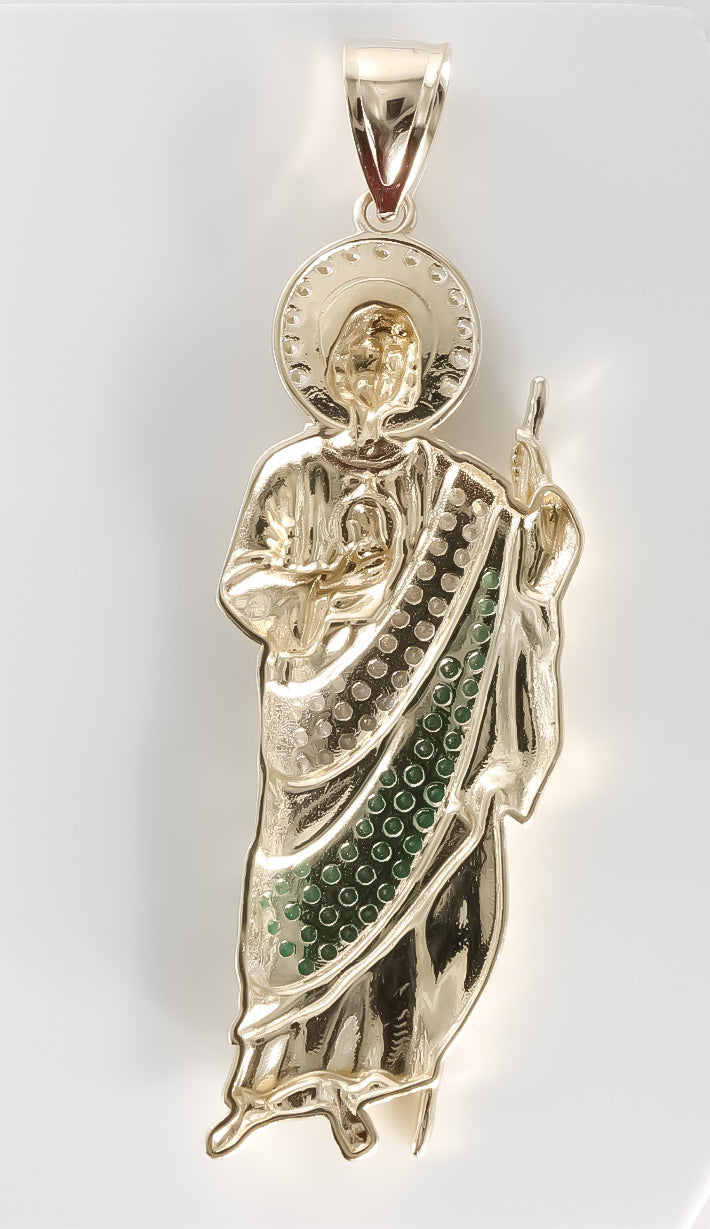 San Judas Tadeo Pendant cz, 14K Solid Yellow Gold