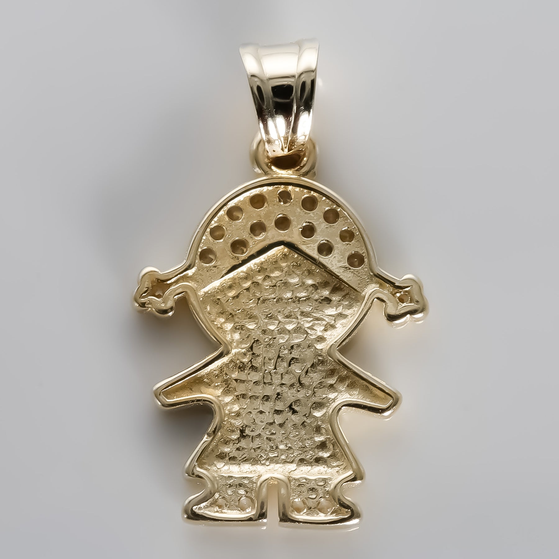 Girl Pendant cz , 14K Solid Yellow Gold