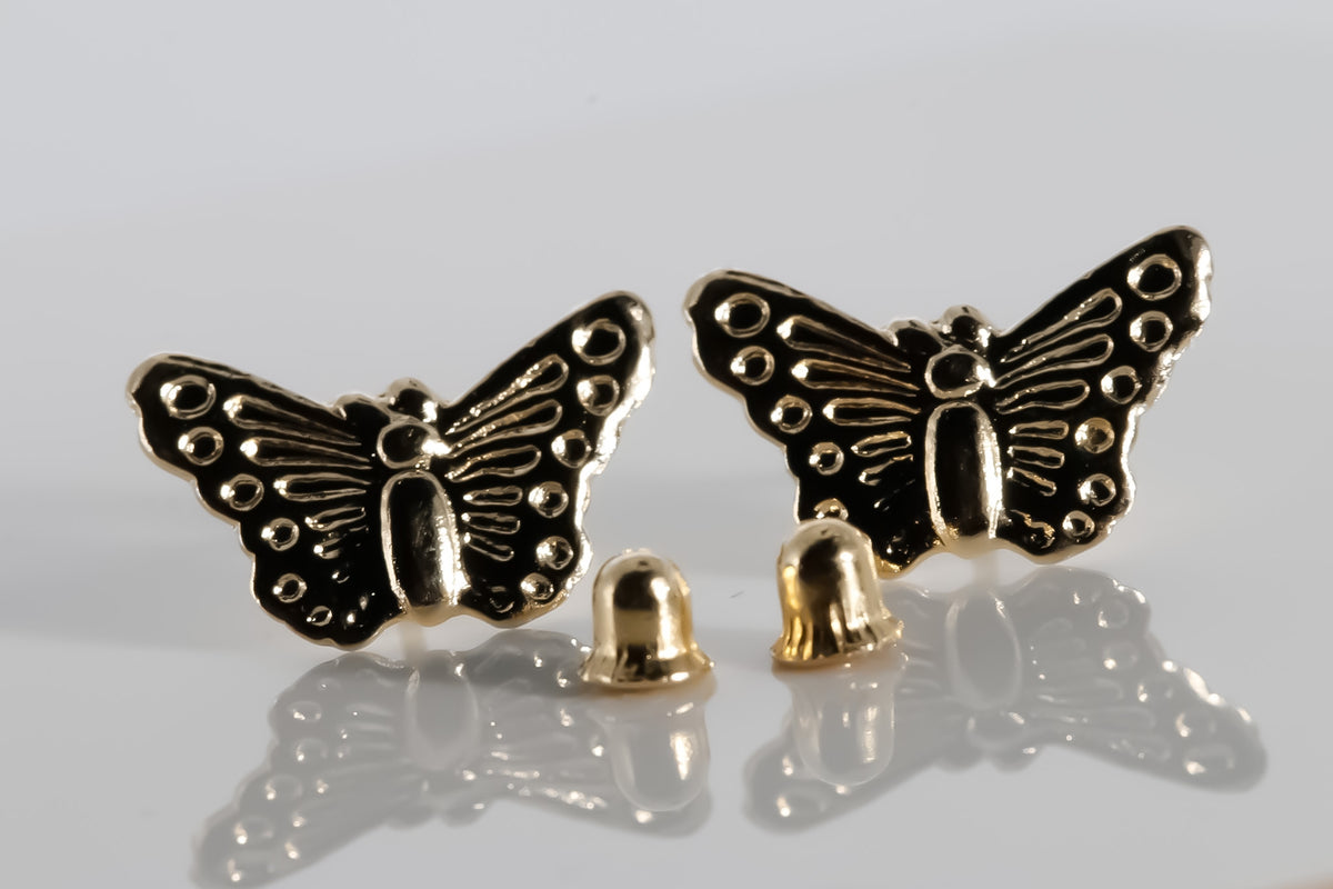 Butterfly Earrings, 14k Solid Yellow Gold