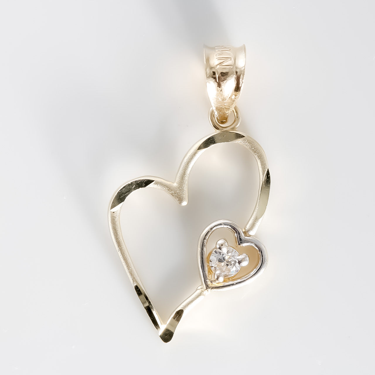 14k Yellow Gold Cluster Love outlet Heart Pendant Charm Italy Cz