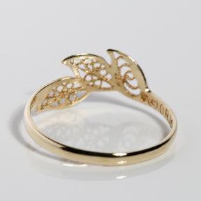 Back view of lightweight 14K solid yellow gold leaf ring band