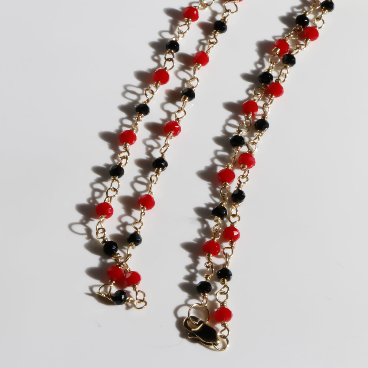 Red and Black Stone Chain, 14K Solid Yellow Gold