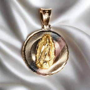 14k Solid Gold Reversible Tri-color Virgin Mary/Sacred Heart Jesus Pendant