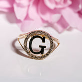 Letter G Ring cz, 14K Solid Yellow Gold