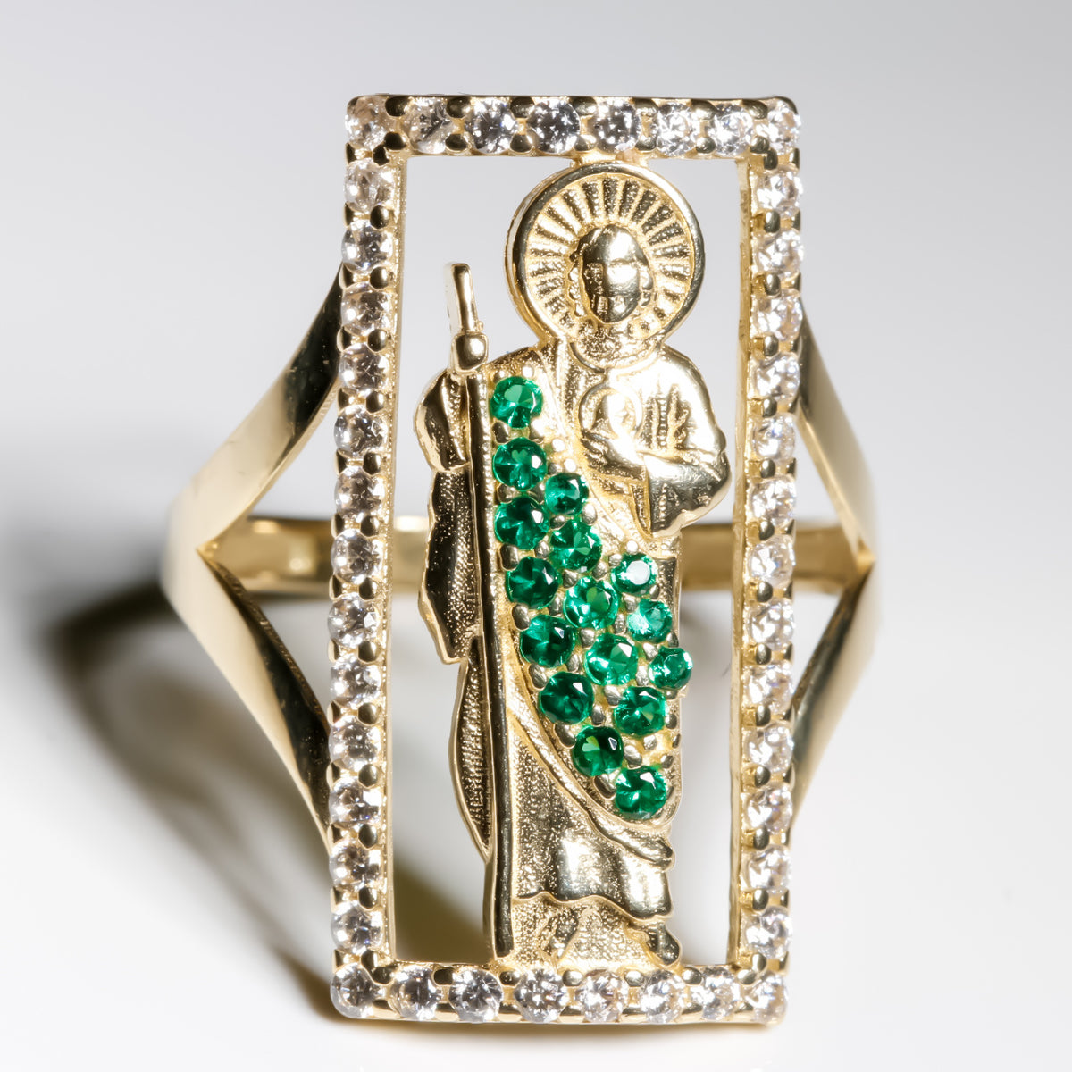 San Judas (medium) Ring cz, 14k Solid Yellow Gold