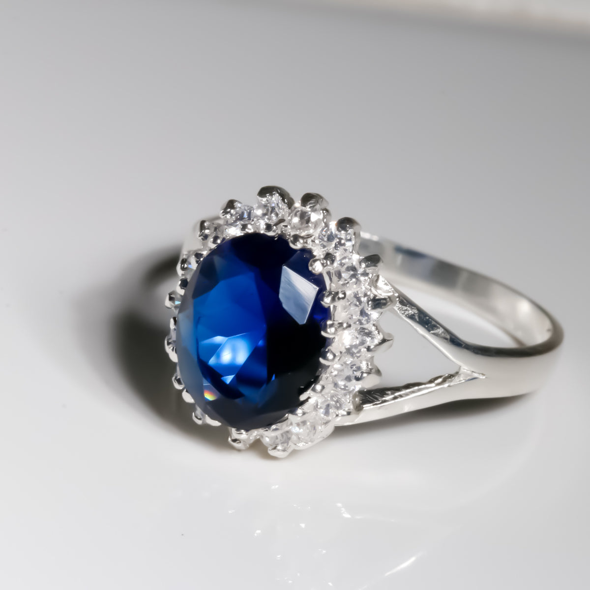 Oval Blue Sapphire Ring cz, 925 Sterling Silver 