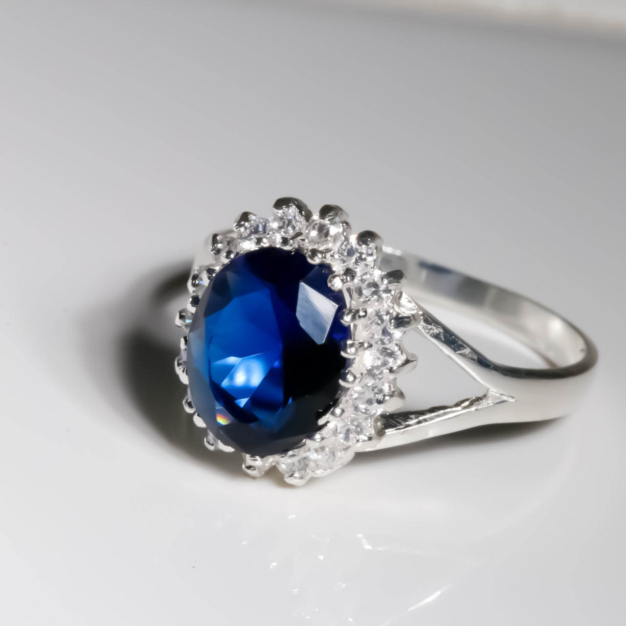 Oval Blue Sapphire Ring cz, 925 Sterling Silver 