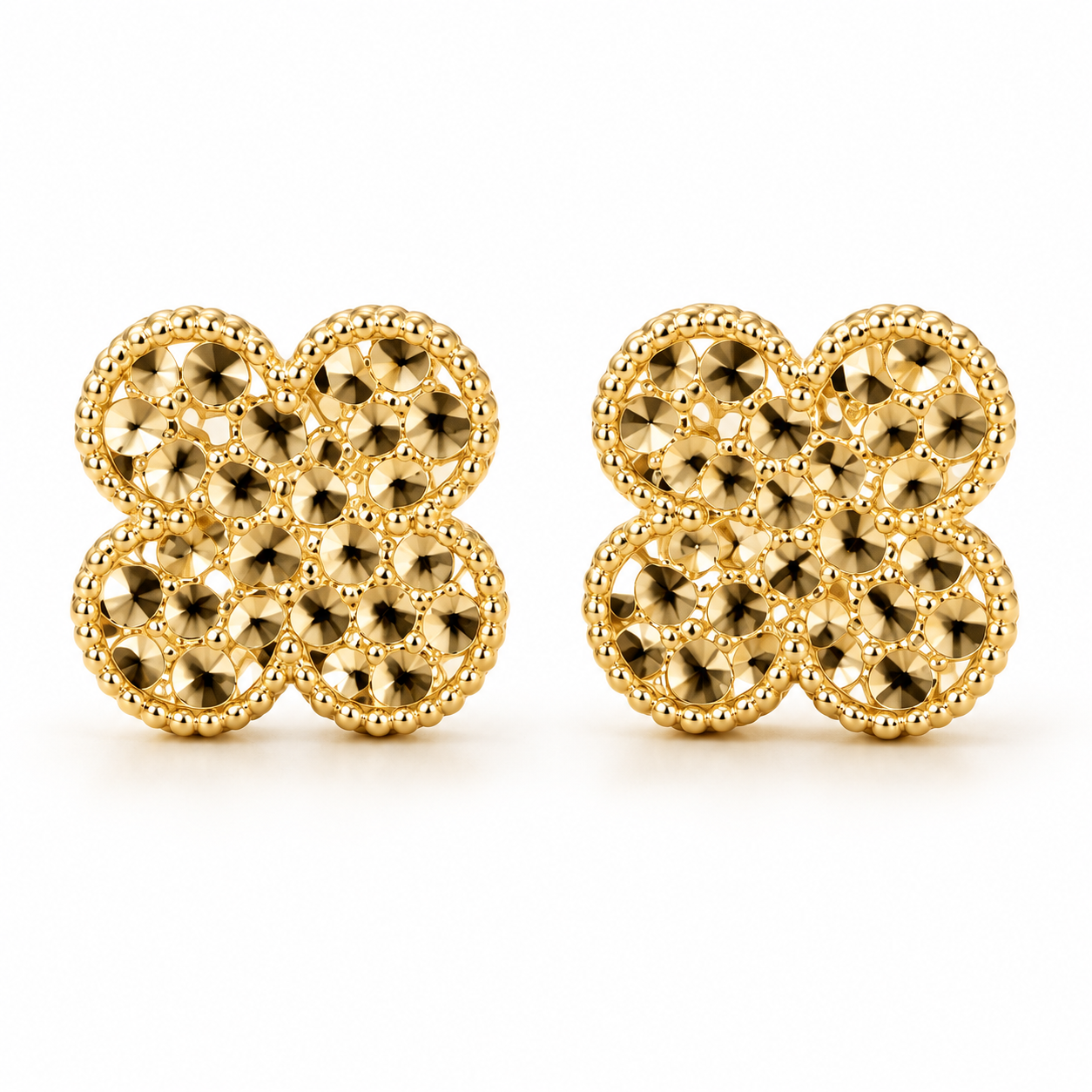     14K Gold Four-Leaf Clover Nugget Stud Earrings