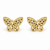     Pair of 14K solid yellow gold butterfly diamond-cut stud earrings