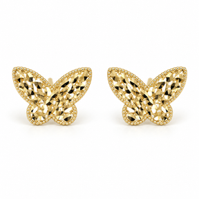     Pair of 14K solid yellow gold butterfly diamond-cut stud earrings