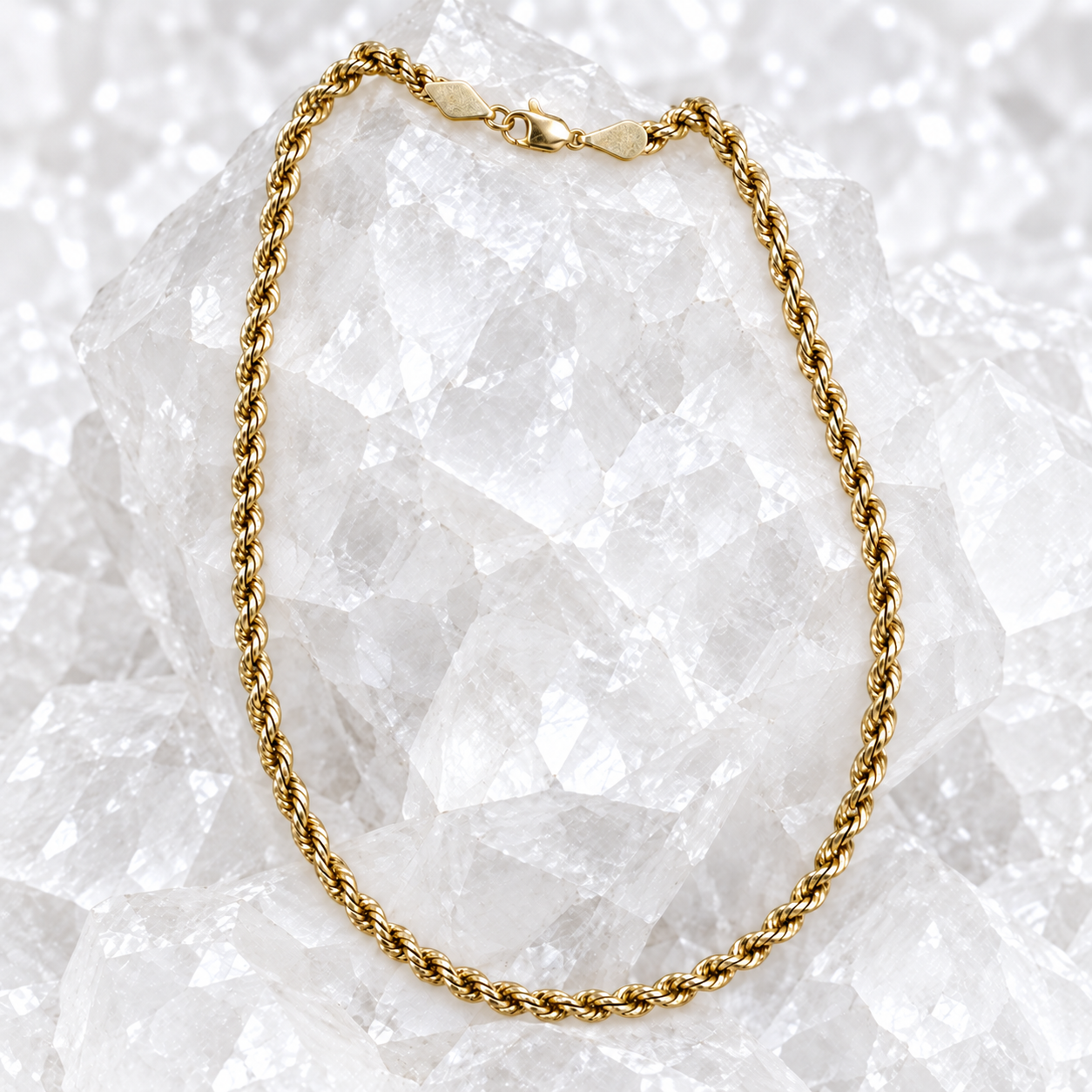 14K solid yellow gold diamond-cut rope chain, 24 inches and 3 mm