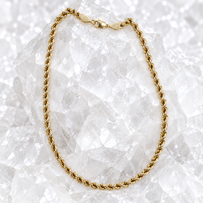 14K solid yellow gold diamond-cut rope chain, 24 inches and 3 mm