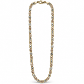     Full 18-inch 14K solid tri-color gold Mariner Gucci link chain on a clean white background