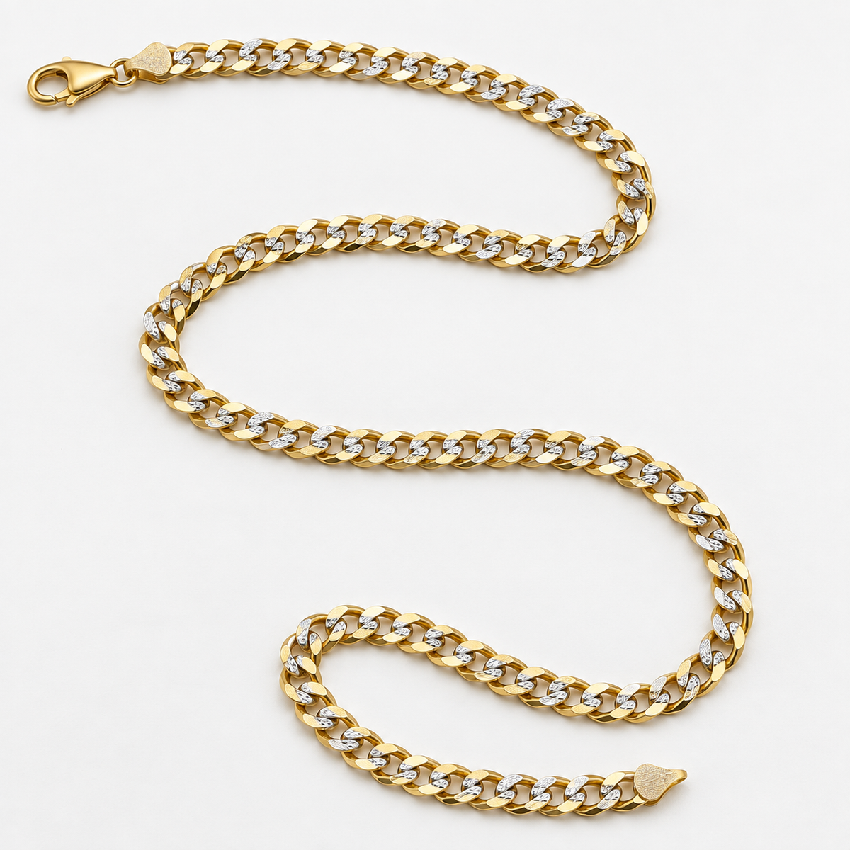 14K solid two-tone gold diamond-cut Cuban link chain, 24 inches and 5 mm, displayed on a white background