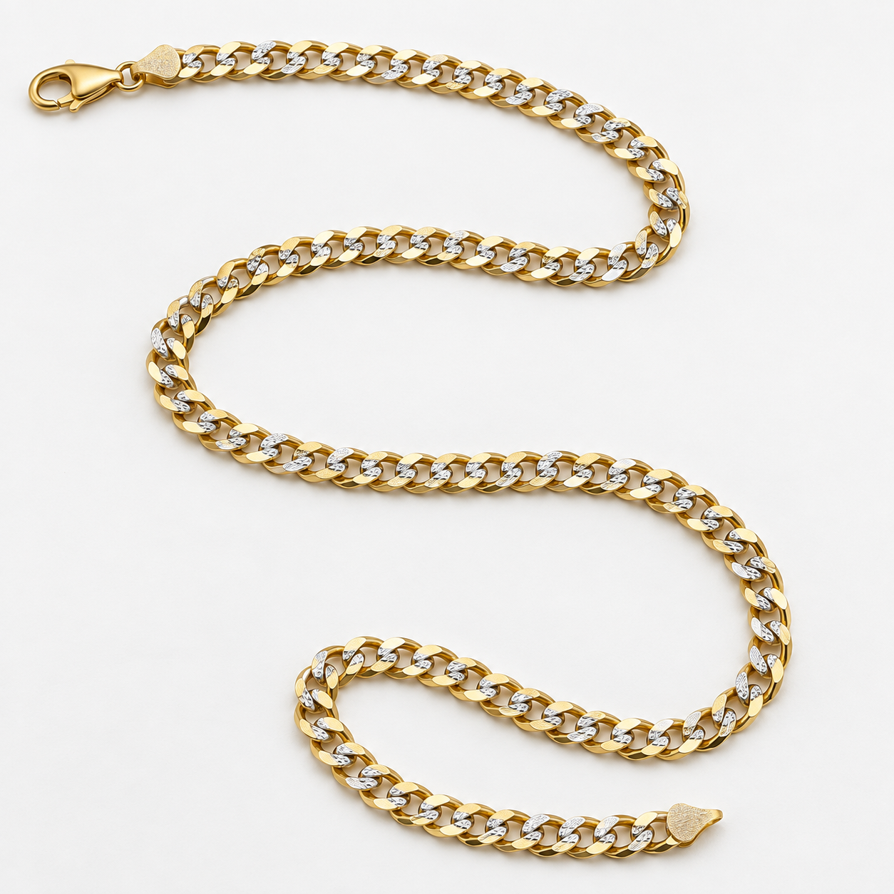 14K solid two-tone gold diamond-cut Cuban link chain, 24 inches and 5 mm, displayed on a white background