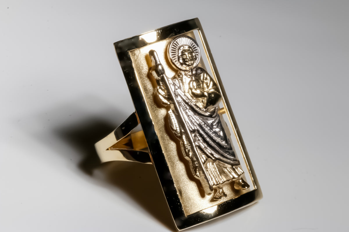 San Judas 3D Ring, 14k Solid two-tone Gold