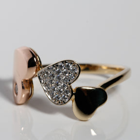 14K Solid Gold Two-Tone Heart Ring with Cubic Zirconia