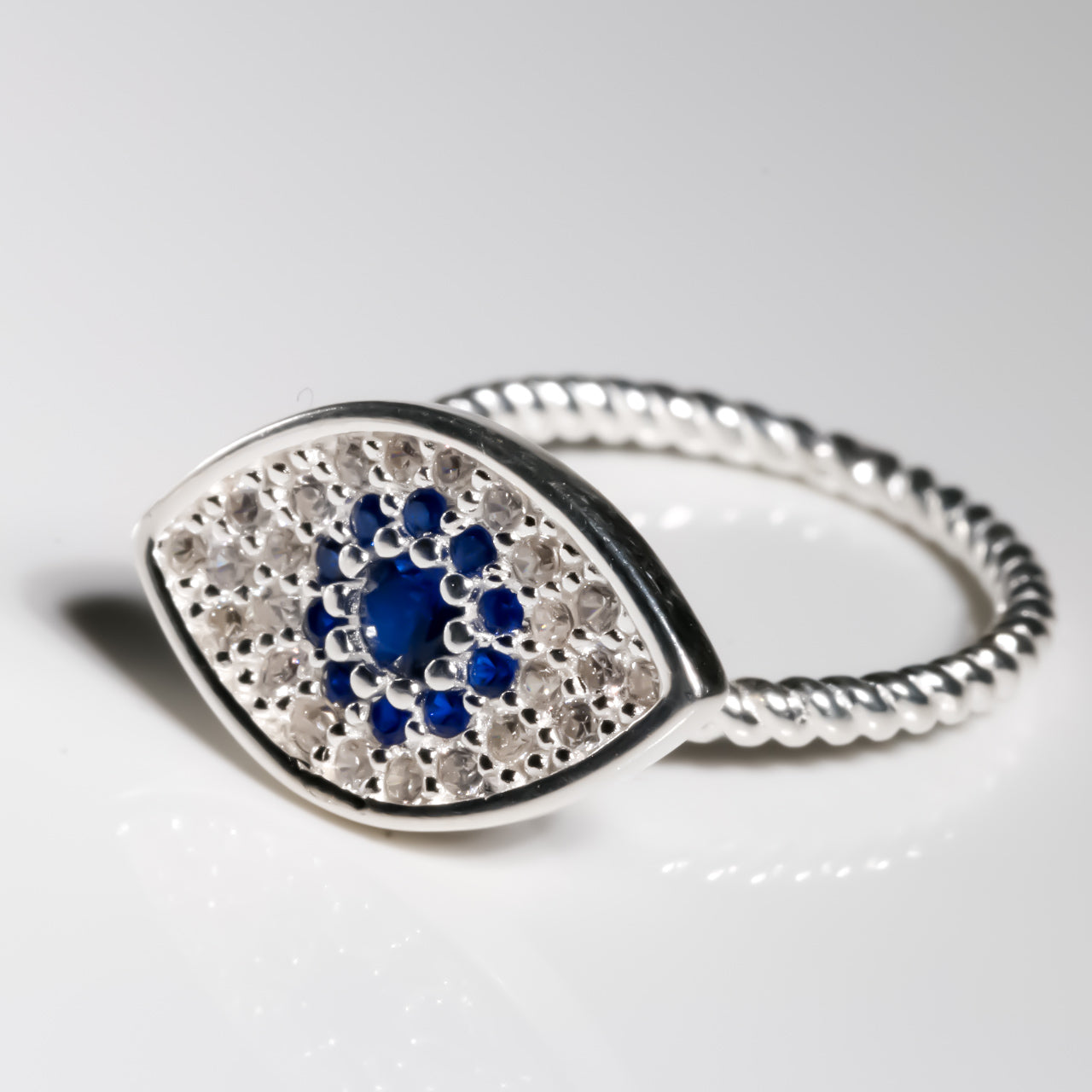 Evil Eye Fidget Ring cz, 925 Sterling Silver