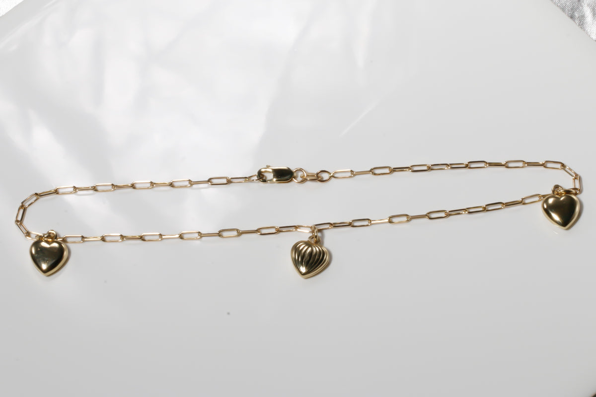 14K Solid Yellow Gold Heart Paper Clip Anklet – Dainty Chain Anklet for Women, Everyday Luxury Jewelry