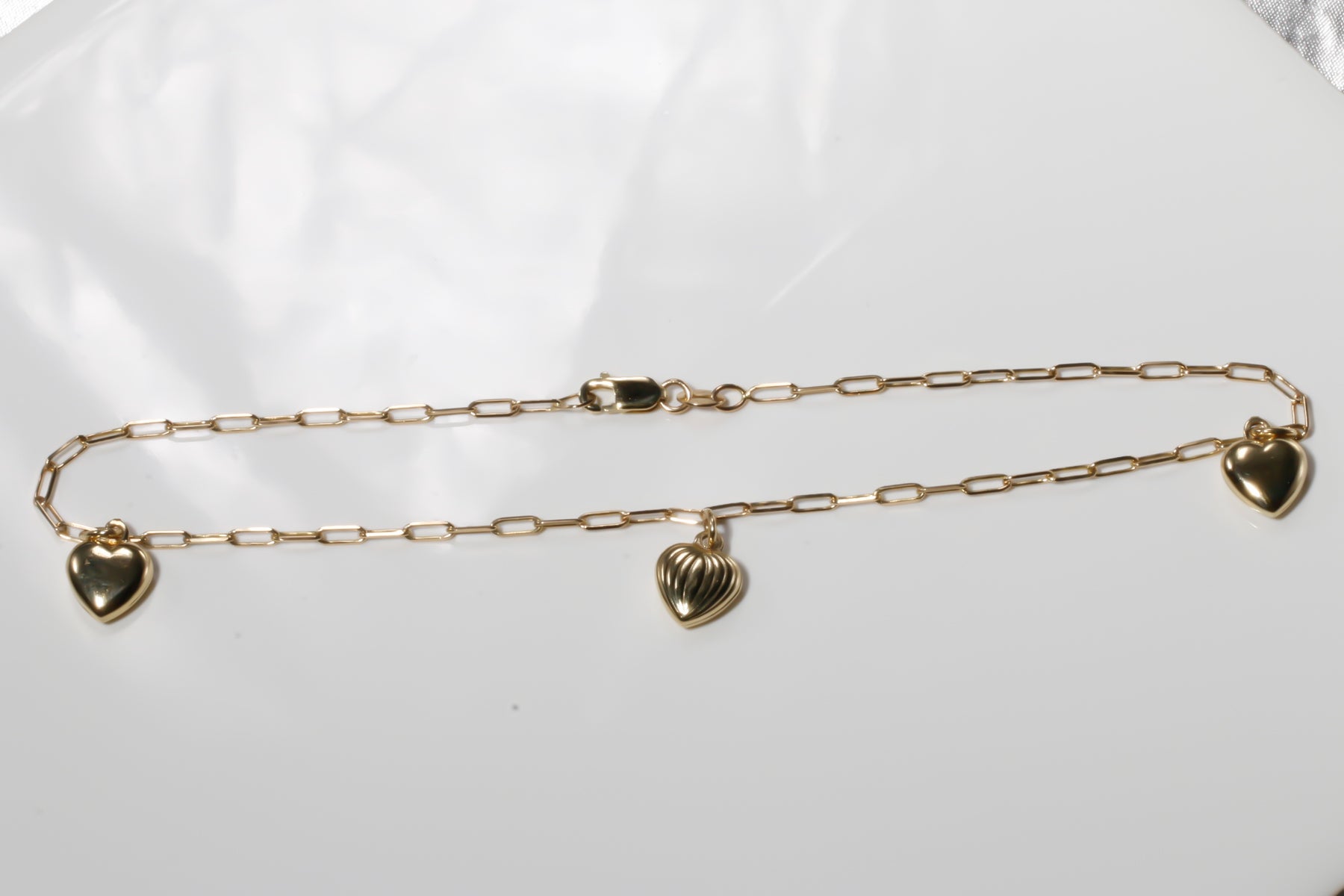 14K Solid Yellow Gold Heart Paper Clip Anklet – Dainty Chain Anklet for Women, Everyday Luxury Jewelry