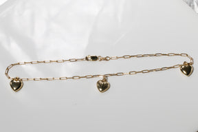 14K Solid Yellow Gold Heart Paper Clip Anklet – Dainty Chain Anklet for Women, Everyday Luxury Jewelry