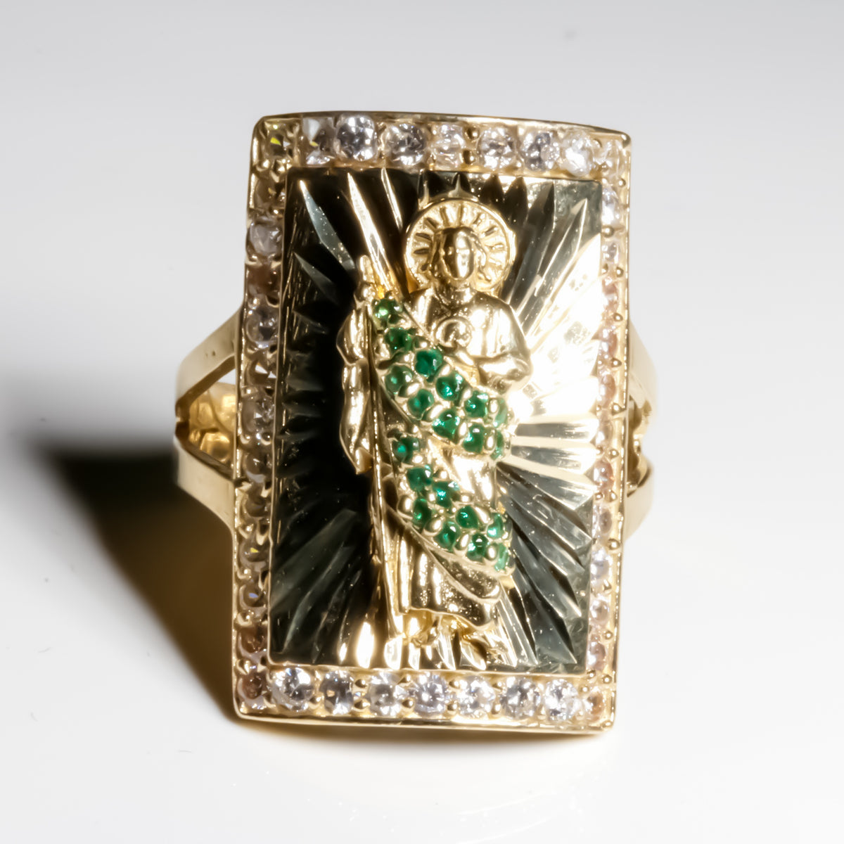 San Judas cz Ring, 14k Solid Yellow Gold