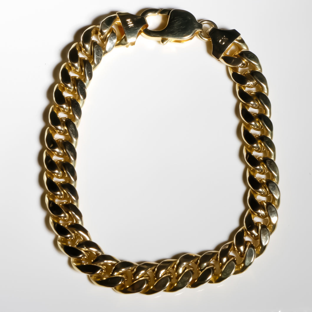 Elegant Cuban Link Bracelet, 14k Solid Yellow Gold