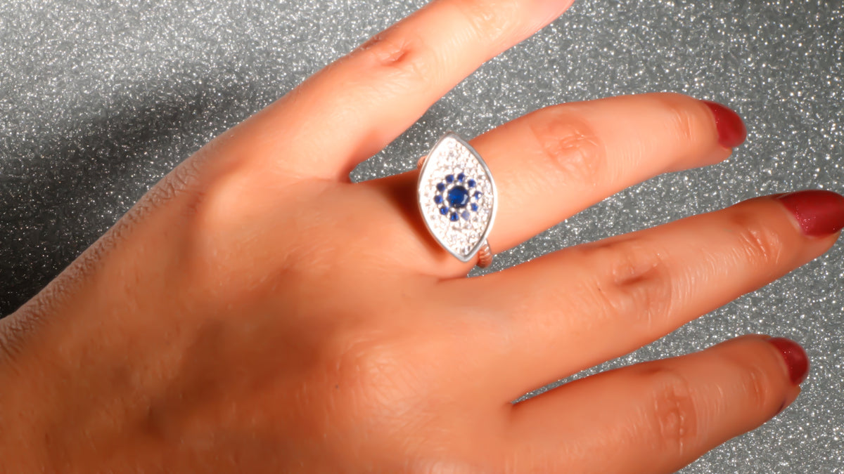 Evil Eye Fidget Ring cz, 925 Sterling Silver