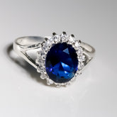 Oval Blue Sapphire Ring cz, 925 Sterling Silver 