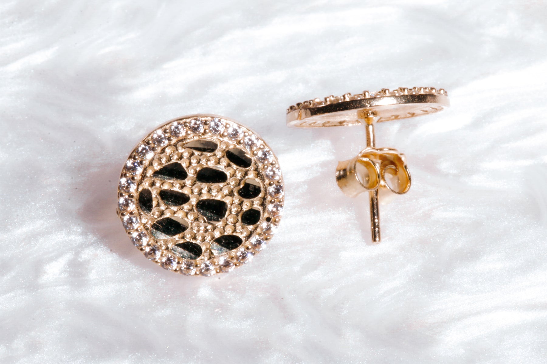 Nugget Studs cz, 14k Solid Yellow Gold