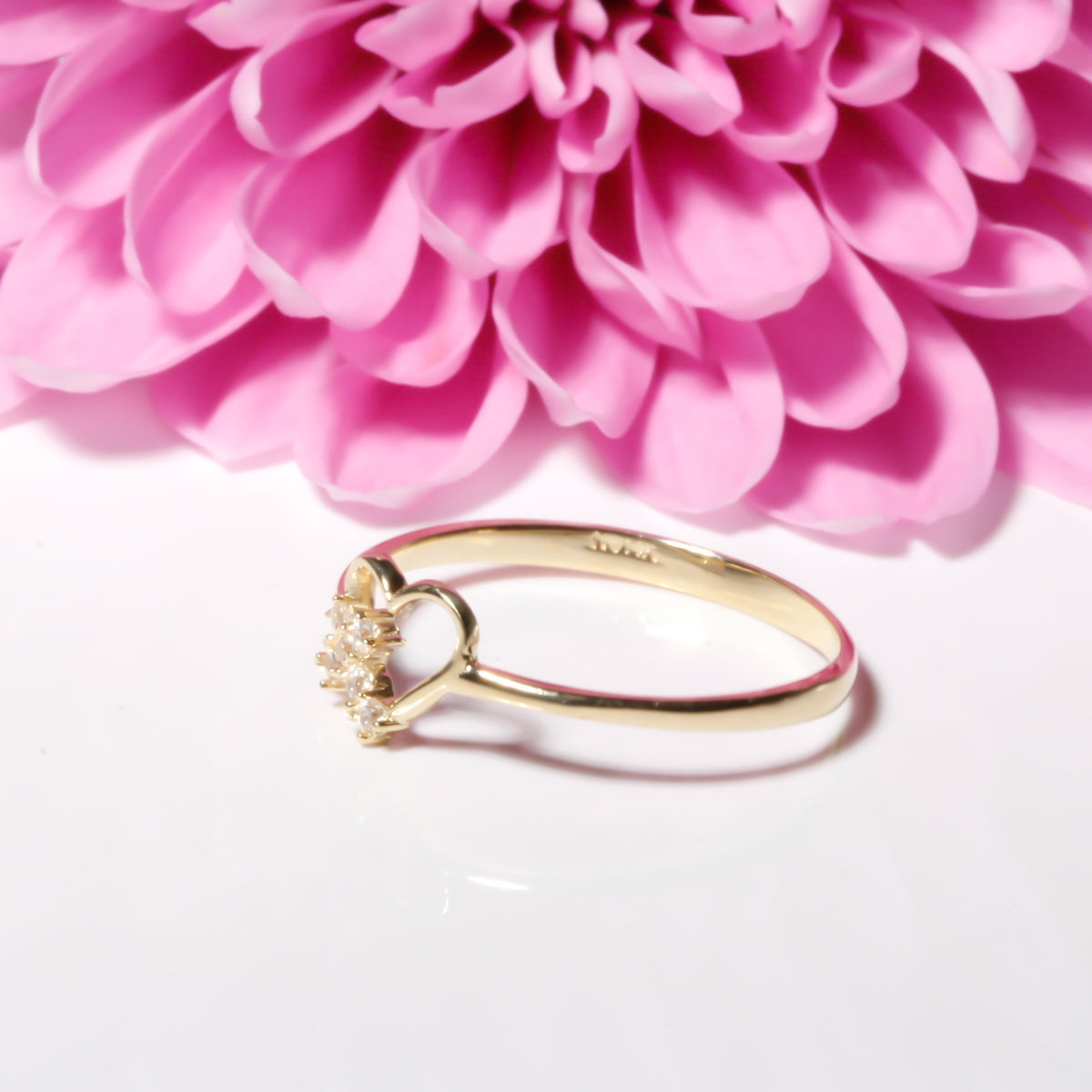 Heart and Cross Ring with Cubic Zirconia Stones – 14K Solid Yellow Gold