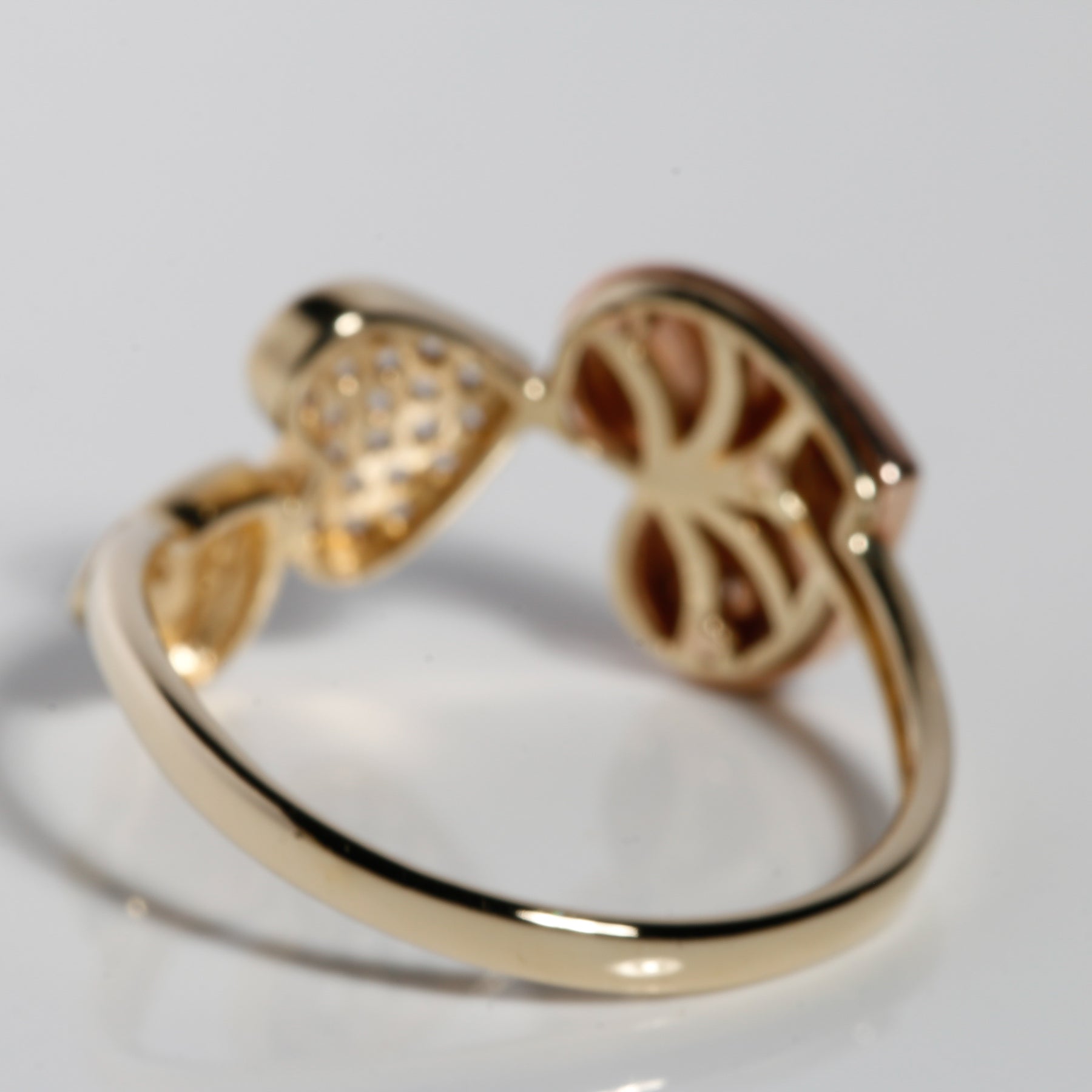 14K Solid Gold Two-Tone Heart Ring with Cubic Zirconia