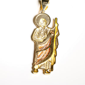 Tri-Color San Judas Pendant, 14k Solid Gold