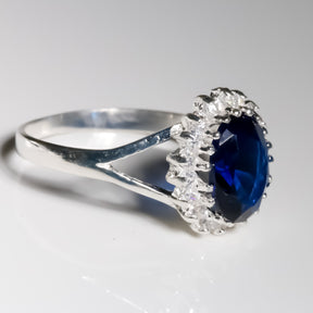 Oval Blue Sapphire Ring cz, 925 Sterling Silver 