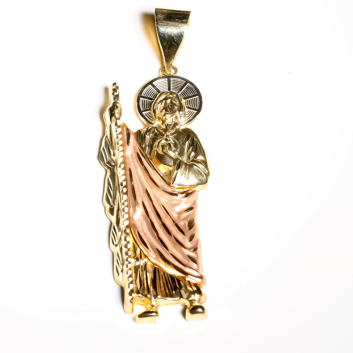 Tri-Color San Judas Pendant, 14k Solid Gold