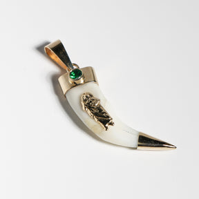 14K Solid Gold San Judas Tadeo Colmillo (Fang) Pendant with Emerald Color Cubic Zirconia