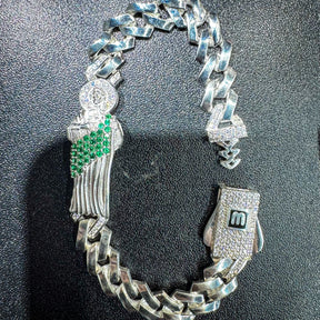 San Judas Bracelet – 925 Sterling Silver with Green Cubic Zirconia