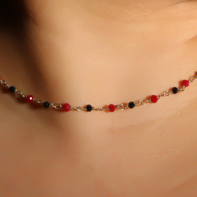 Red and Black Stone Chain, 14K Solid Yellow Gold